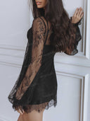 Sexy Sheer Lace Long Sleeve Mini Dress