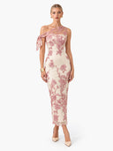 One-Shoulder Floral Embroidery Maxi Dress