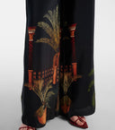 Exquisite Open Back Paulownia Palm Print Satin Two Piece Suit