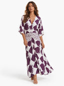 Casual Abstract Plaid Print Kimono Sleeve Maxi Dress