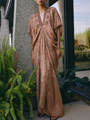 Elegant Embroidered Print V-Neck Maxi Dress