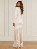 Elegant White Fringe Maxi Dress