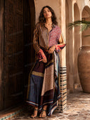 Retro Patchwork Print Shirt & Midi Skirt Two-Piece Set
