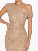 Off-Shoulder Shiny Pleated Maxi Dress