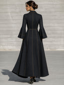 Retro Contrast Stitching Lapel Maxi Dress