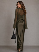 Elegant Satin Camisole Dress & Knit Cover-Up Set