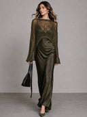 Elegant Satin Camisole Dress & Knit Cover-Up Set