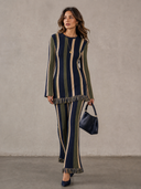 Minimalist Vertical-Stripe Knit Two-Piece Set