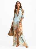 Bohemian Art Print Shirt Maxi Dress