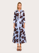 Elegant Floral Print Belted Maxi Shirt Dress