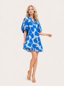 Blue Floral Print V-Neck Dress