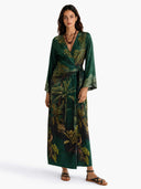 Fashionable Printed Satin Wrap Midi Dress