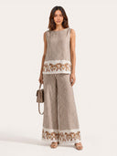 Elegant Striped Floral Two-Piece Wide Leg Pants Set