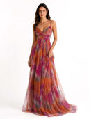 Elegant Painted Floral Print V-Neck A-Line Maxi Dress