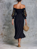 Minimalist Strapless Embroidered Midi Dress