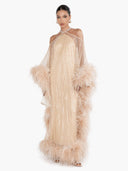 Luxury Sequined Feather Trim Cape Sleeve Maxi Dress