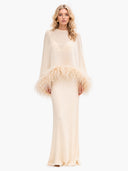 Elegant Feather Trim Chiffon Shawl Two-Piece Set