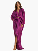 Elegant Satin Batwing Sleeve  Draped Maxi Dress