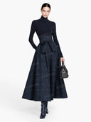 Exquisite High-neck Stretch Top And Plaid Skirt Two-piece Set