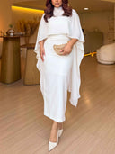 Elegant Mock Neck Cape Sleeve Maxi Dress