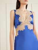Lace-Trimmed Satin Midi Slip Dress