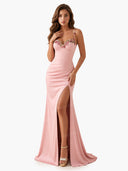 Elegant Floral Embroidered Ruched Slit Maxi Dress