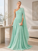Elegant One-Shoulder Ruched Maxi Dress