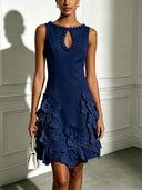Elegant Floral Sleeveless Keyhole Mini Dress