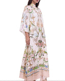 Exquisite Flared Sleeve Floral Print Satin Maxi Dress