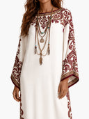 Elegant Bohemian Satin Floral Print Batwing Sleeve Maxi Dress