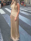 Elegant Backless Knitted Tassel Maxi Dress
