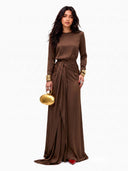 Elegant Draped Satin Maxi Dress