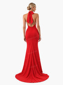Elegant Halter Neck Ruched Mermaid Maxi Dress