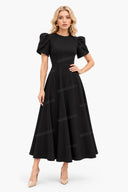 Elegant High-neck Bud Sleeve Midi Dress