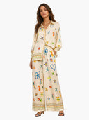 Unique Satin Hand-Painted Watercolor Print Lapel Button Shirt Two-Piece Set