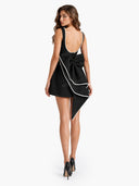 Elegant Pearl Bow Fitted Mini Dress
