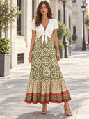 Print Stitching Swing Skirt