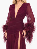 Feather Design Front Slit Maxi Dress