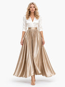 Elegant Satin Bodysuit & Pleated Flowy Party Two-Piece Set