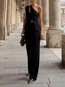 Elegant One-Shoulder Top & Wide Leg Pants Two-Piece Set