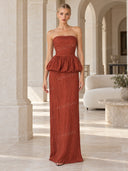 Elegant Strapless Ruched Skirt Two-Piece Set