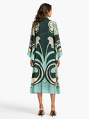 Elegant Geometric Print Chiffon Shawl Midi Dress