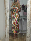 Retro Jungle Palm Leaf Satin Print Skirt