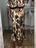 Retro Jungle Palm Leaf Satin Print Skirt