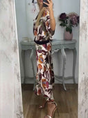 Retro Jungle Palm Leaf Satin Print Batwing Sleeve Shir