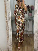 Retro Jungle Palm Leaf Satin Print Two-Piece Set