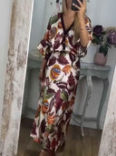 Retro Jungle Palm Leaf Satin Print Two-Piece Set