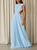 Elegant Pleated Cut-Out Waist Maxi Dress