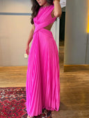Elegant Pleated Cut-Out Waist Maxi Dress