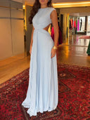 Elegant Pleated Cut-Out Waist Maxi Dress